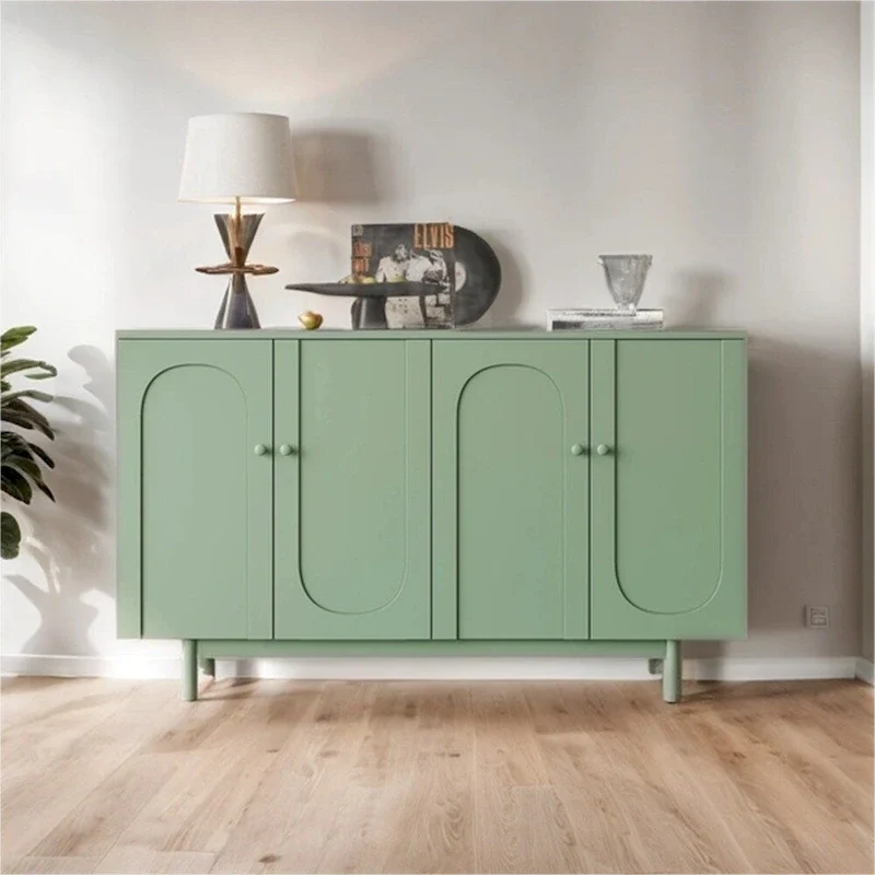 4-Door Storage Cabinet with Adjustable Shelf and Wood Legs
