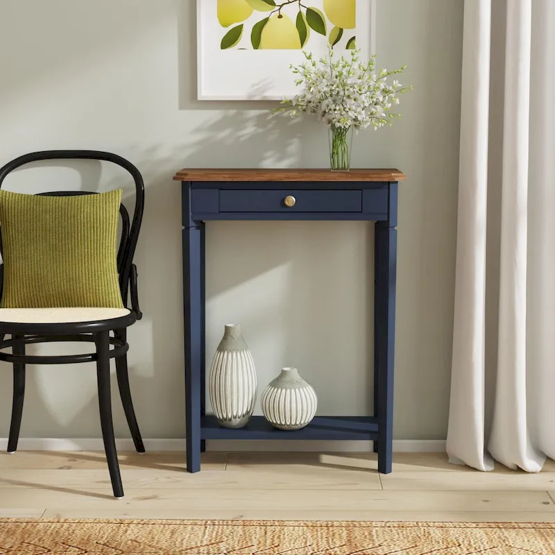 Two-tone 1-drawer Solid Wood Console Accent Table with Shelf