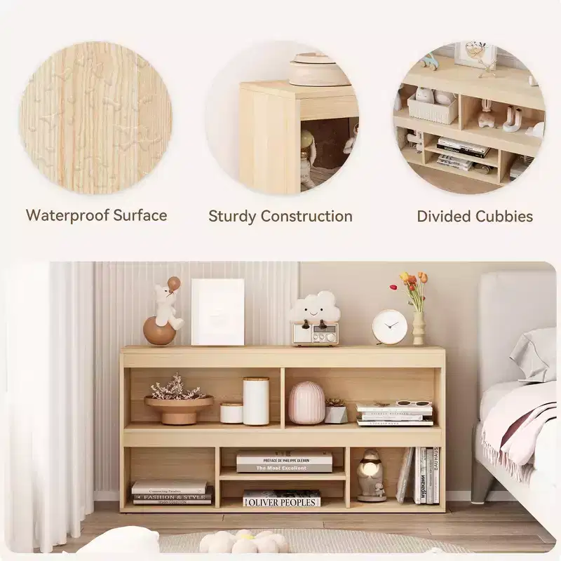 6-Cube Wooden Kids Bookshelf with Metal Accents for Playroom Nursery Classroom