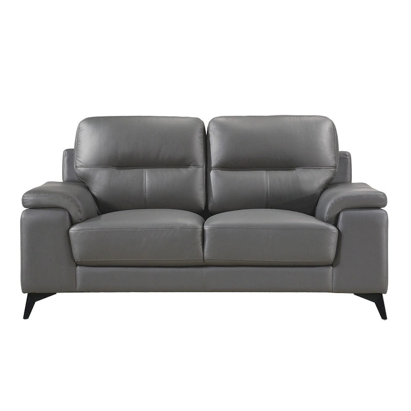 Roxine Dark Gray Top Grain Leather Love Seat
