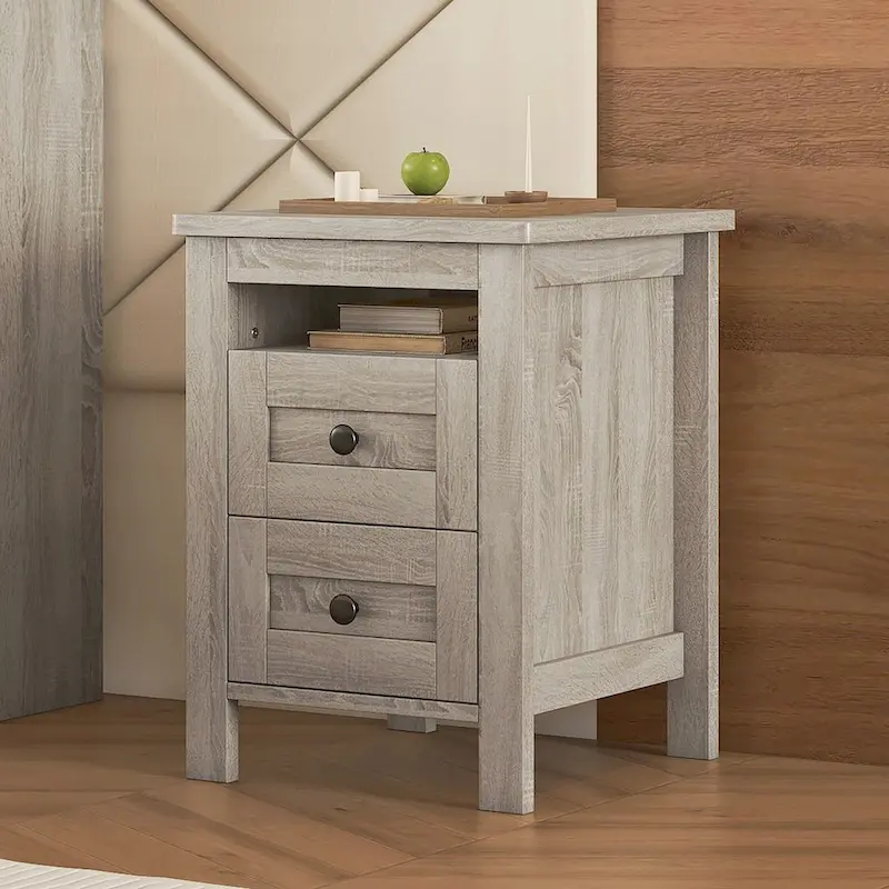2-Drawer Wooden Nightstand with Storage