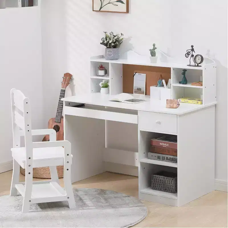 Acekool Kids Study Desk Set with Bulletin Board, Keyboard Drawer & Storage - Learning Table & Chair for Ages 3-8