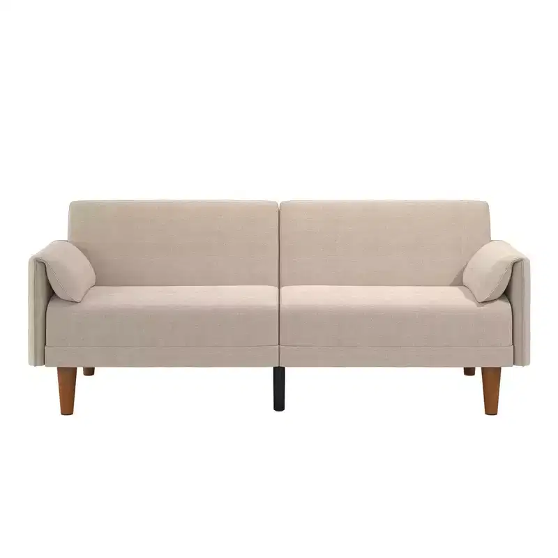 Novogratz Markham 3-Seater Futon Bed with 2 Attached Cushions, Sand Basket Weave