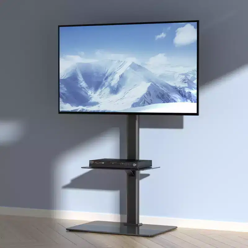 Swivel Tall TV Stand Mount for 32-65" TVs, Height Adjustable Portable Floor Stand with Tempered Glass Base