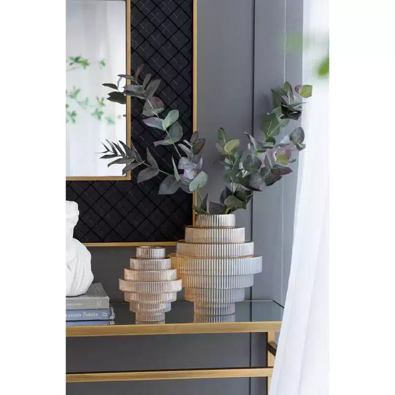 NAYSAYE Set of 2 Tiered Geometric Clear Vases with Amber Luster for Modern Home Tabletop and Living Room Decor, Multicolor, 5.9*5.9*6.7