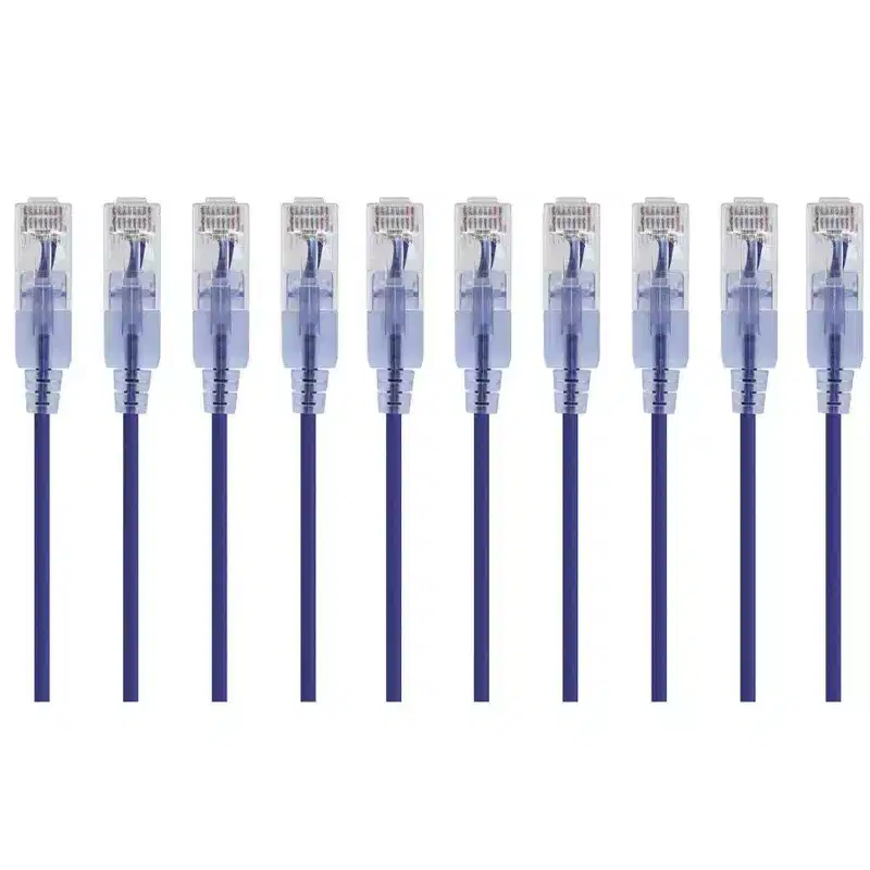 Monoprice SlimRun Cat6A Ethernet Patch Cable - Network Internet Cord - RJ45, Stranded, UTP, Pure Bare Copper Wire, 30AWG, 6in, Purple, 10-Pack