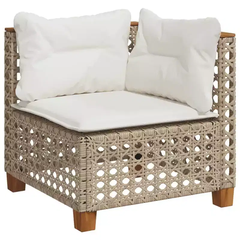 vidaXL Patio Sofa Corner with Cushions Beige Poly Rattan