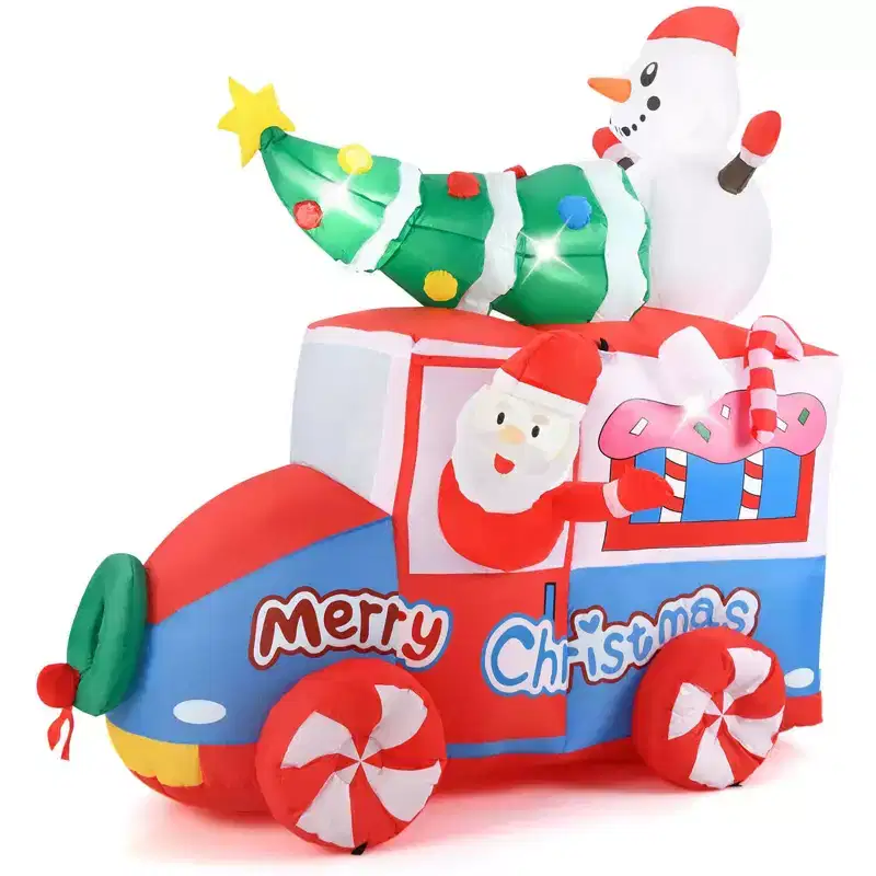 Gymax 6-foot Christmas Inflatable Featuring Santa on Car with Santa Claus Snowman and Christmas Tree Decorations