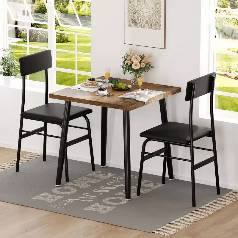 Dining Table Set for 2, Wood Kitchen Table with 2 Upholstered Chairs, Space-Saving Kitchen and Dining Room Furniture for Small Spaces, Apartment