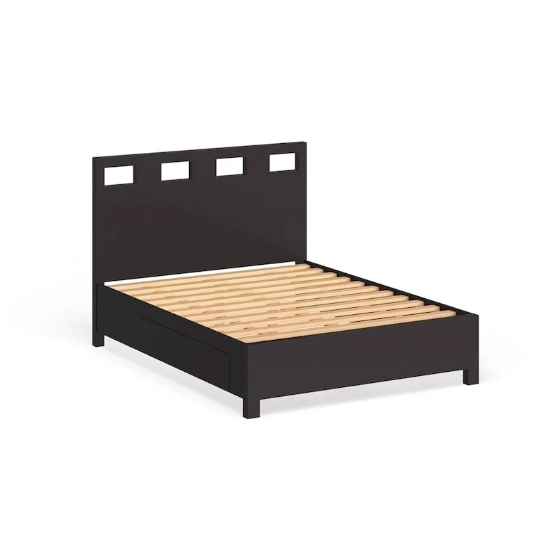 Platform Storage Bed with Rectangular Cutout Headboard �C Espresso Finish