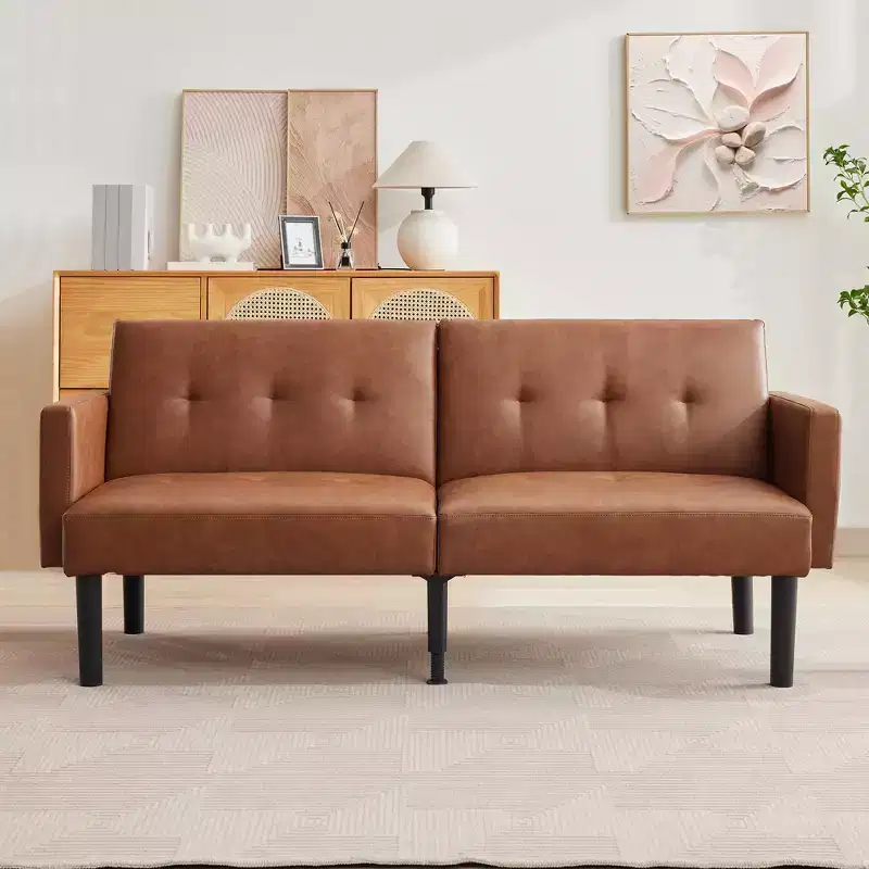 75'' Modern Convertible Futon Couch, Upholstered Solid Wood Futon Sofa, Fabric Adjustable Loveseat Sofa for Living Room
