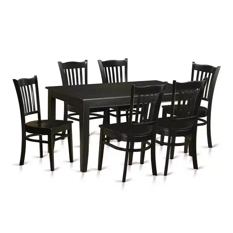 7 Piece Kitchen Table Set - Dining Room Table & 6 Chairs - 36x60 Inch - Black Finish