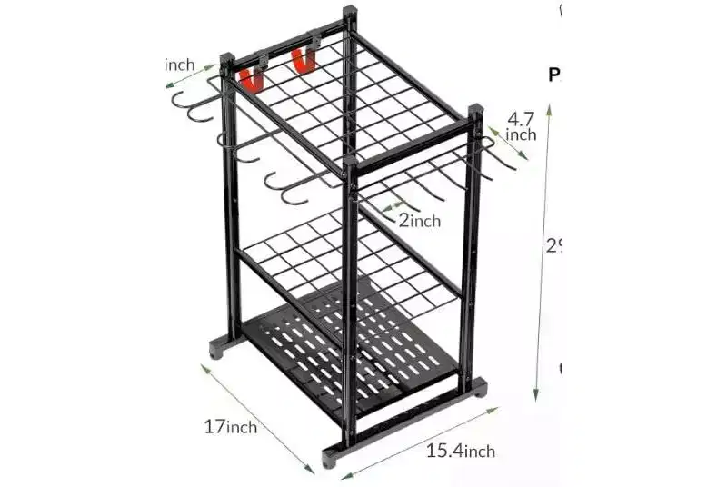 Steel Garden Tool Rack, 2-Tier, Black, For 1–2 Users