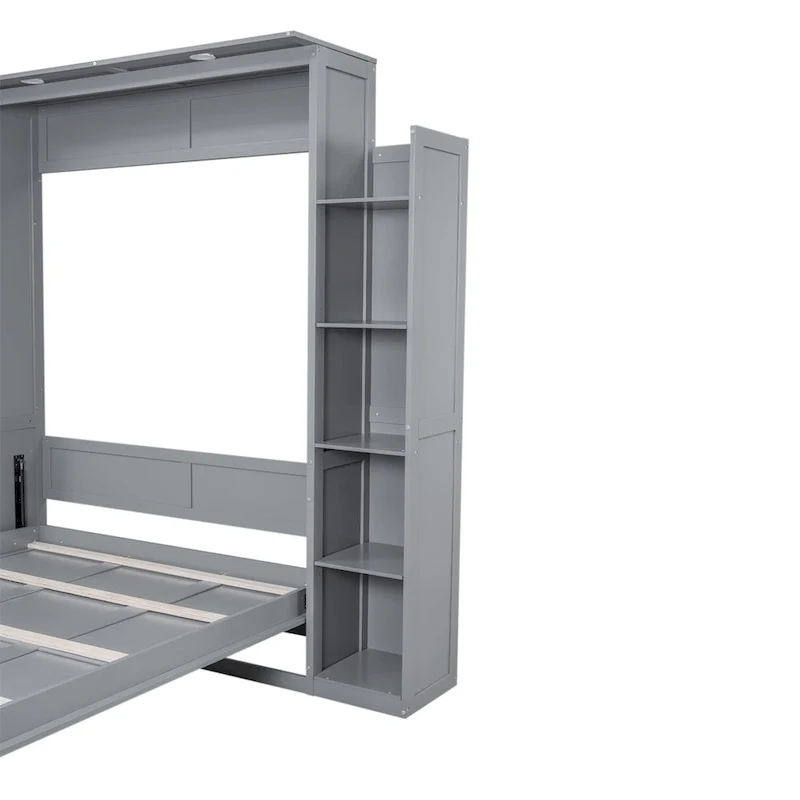 Queen Size Murphy Wall Bed with Shelves and LED Lights