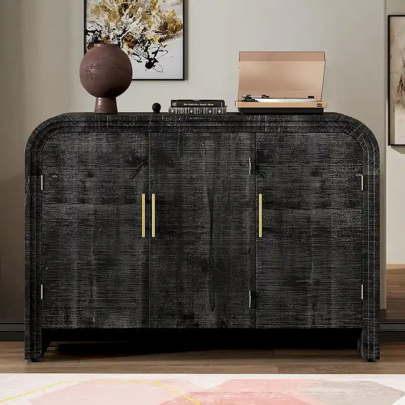 Wooden Sideboard with Adjustable Shelves and Foot Pads