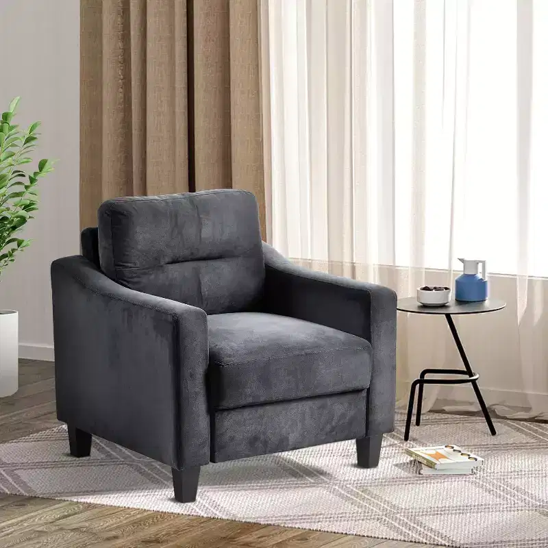 Velvet Upholstered Comfort Chair, Modern Accent Chair Backrest Living Room Chairs, Soft Padded Sofa Chairs for Dining Room, Kitchen