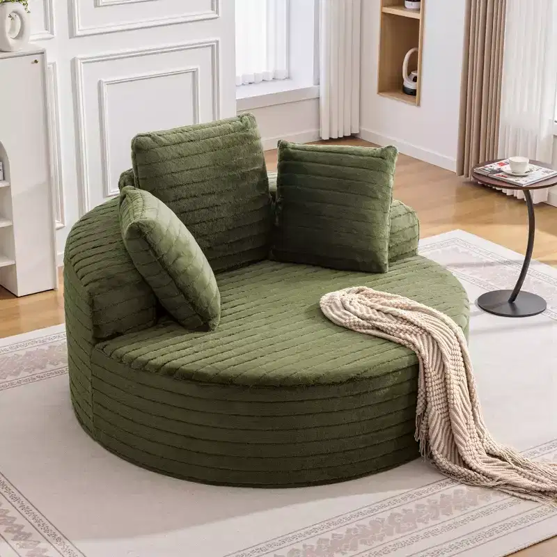 KERDOM Oversized Round Sofa with Cushioned Backrest, Single Cloud Floor Sofa Chair For Living Room, No Assembly Required, Green