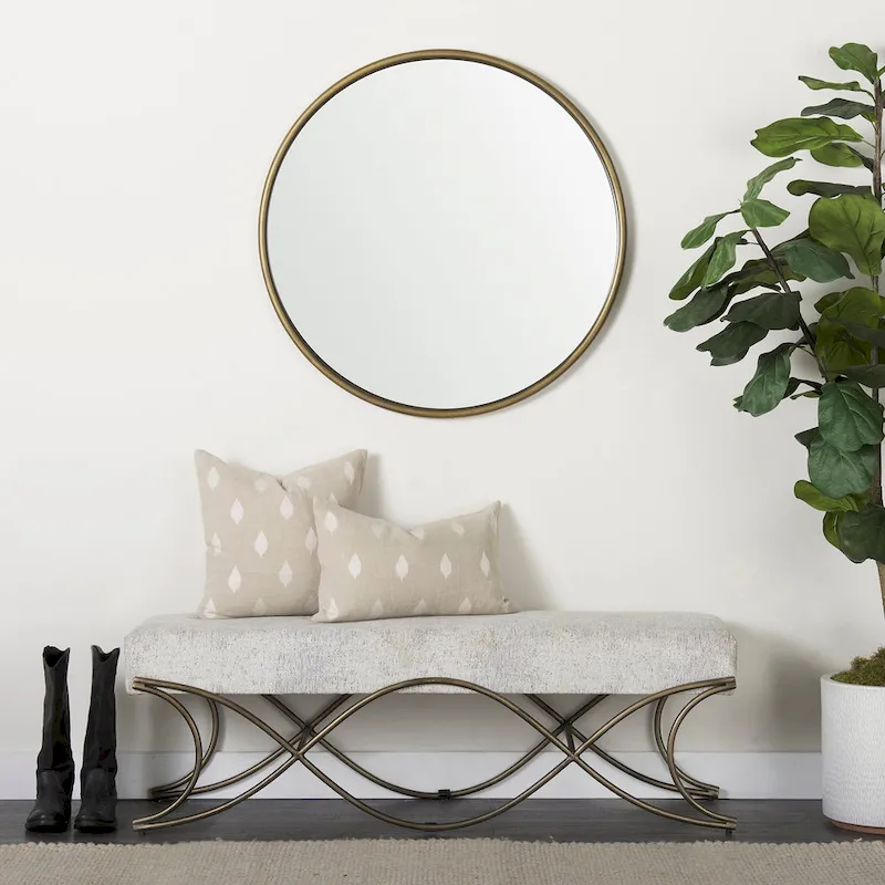 Ayla Gray Fabric Seat w/ Dark Nickel Metal Frame Bench