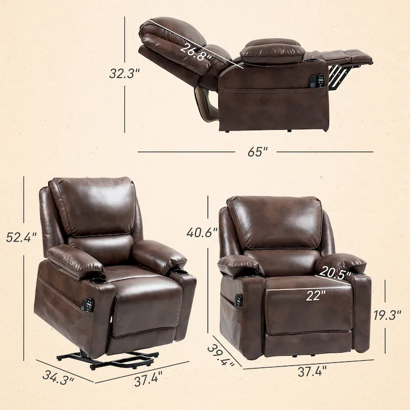 HOMCOM Power Lift Recliner Chair Sofa with Vibration Massage and Heat, Overstuffed Reclining Chair with Remote Control