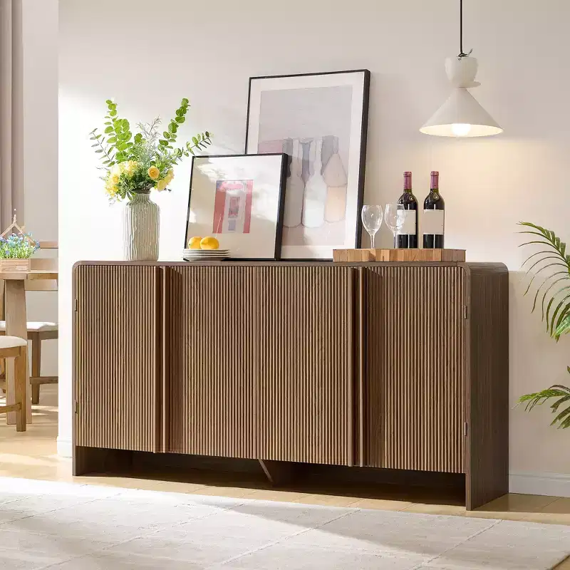 AMERLIFE Fluted Sideboard Buffet Cabinet with Storage, Modern Console with 4 Doors and Adjustable Shelves for Dining Room, Kitchen