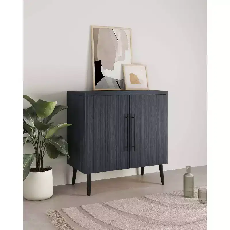 Jodie Mid-Century Modern Accent Cabinet | 2 Adjustable Shelves & 2 Doors | Charcoal Gray / Maple / White Washed Oak