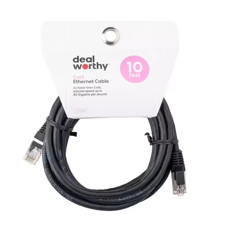 10' Cat 8 Ethernet Cable - dealworthy™ - Black: Male-to-Male Connector, 40 Gbps