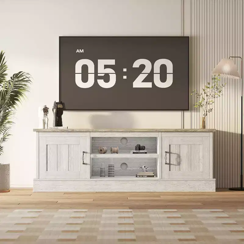 Farmhouse TV Stand for 65 in TVs Entertainment Center with Storage Cabinets Modern Media Console Table Rustic Wood Design for Living Room