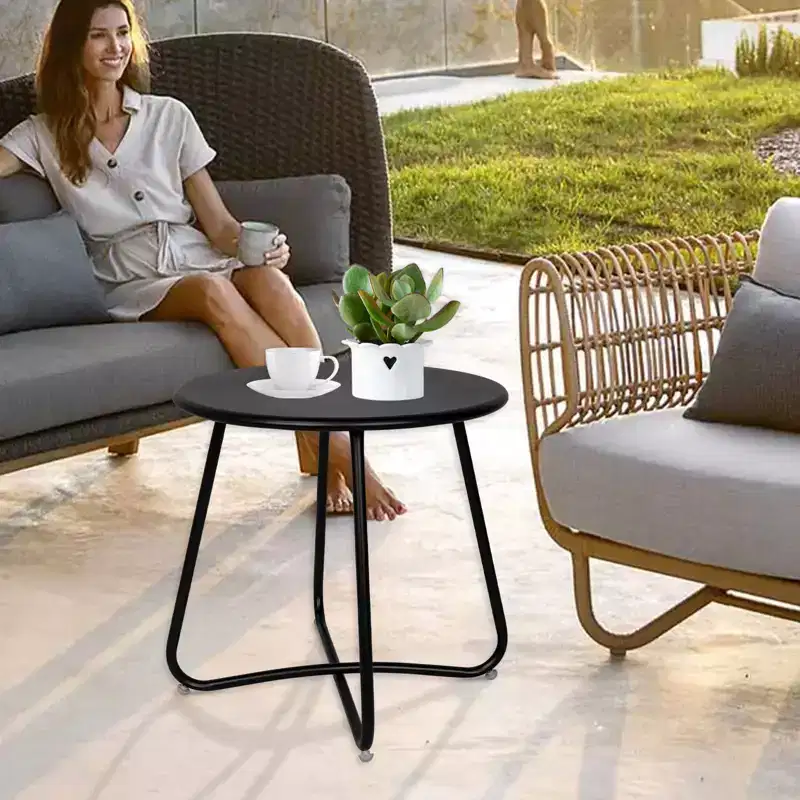 ModernLuxe Round Metal Outdoor Side Table, Weather-Resistant Powder Coated End Table with X-Shaped Steel Frame