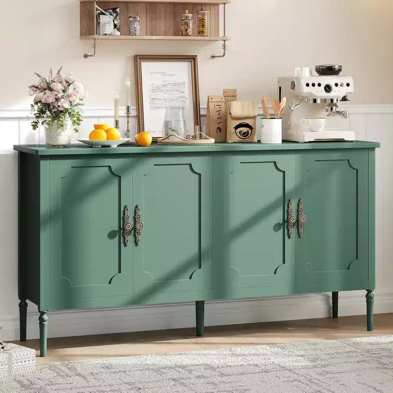59'' Buffet Cabinet,with 2 Adjustable Shelves & 4 Doors,Coffee Bar Console Table for Living Room, Dining Room, Kitchen, Entryway, Green