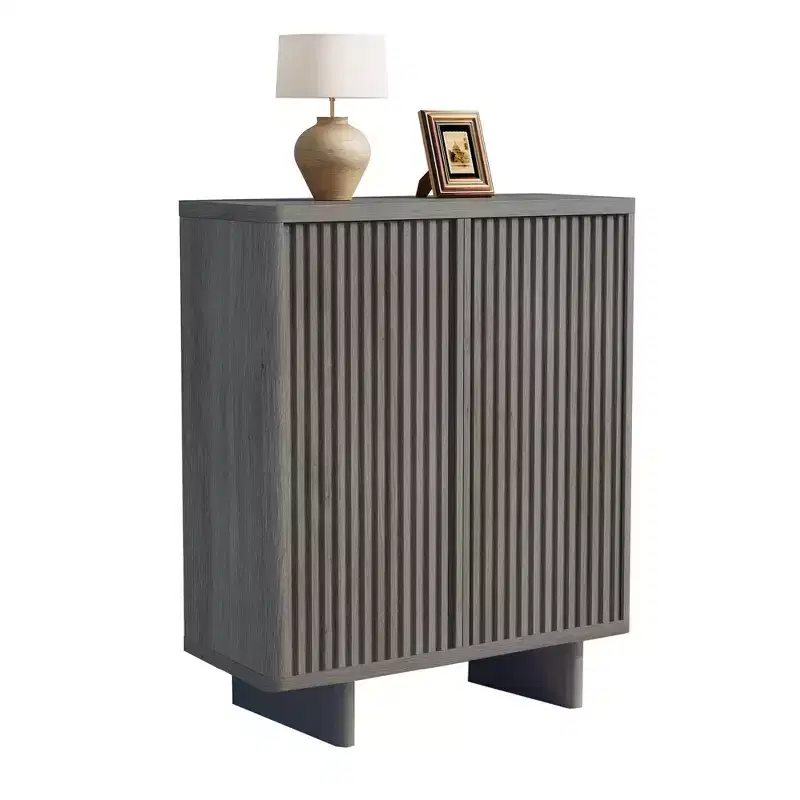 Shoe Cabinet, Entryway Bench  TROPOW 41.5Inch Rustic Cabinet with Fluted Door 5-Tier 4 Adjustable Shelves
