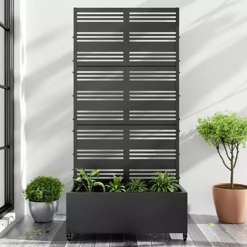Iron Art Black Planter Box With Climbing Frame (Harold One Wide And Two Narrow Style B Louvered Shutter) 183*90*40cm