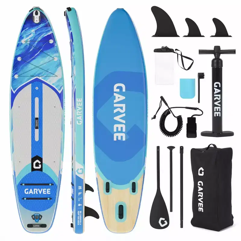 Blue Inflatable Paddle Board Complete Set 10.6ft, 32 Inch Wide with Backpack, Paddle and Pump