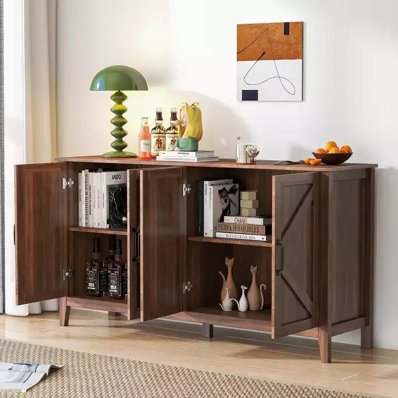 59 Rustic Sideboard Storage Cabinet with 4 Doors & Adjustable Shelves, Dining Room Buffet