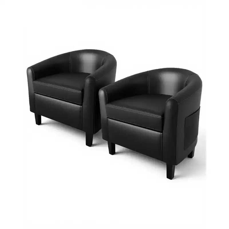 COZONY Faux Leather Accent Chair Set of 2 - Compact Single Seater with Side Pocket, 28W  26D  29H, U-Shaped Backrest, Curved Armrests