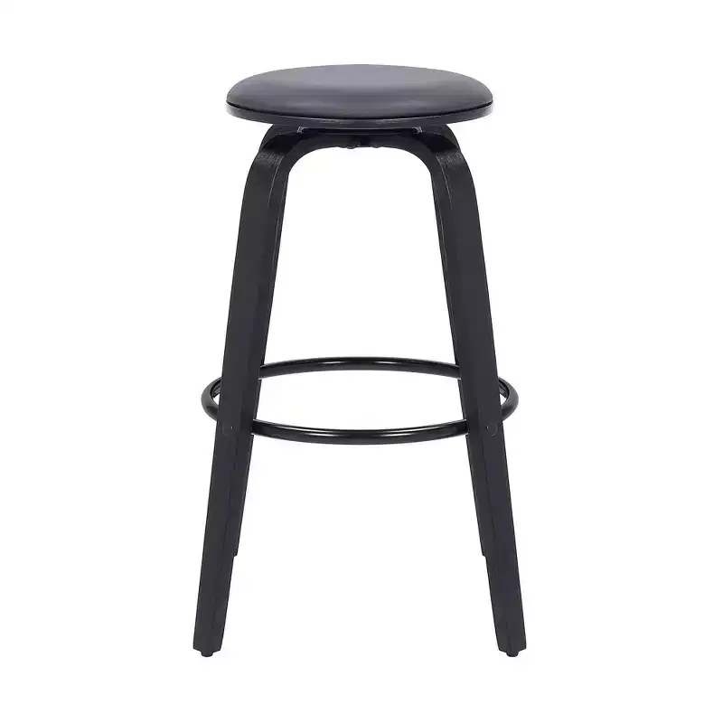 Armen Living 30 Harbor Backless Swivel Faux Leather Wood Counter Height Barstool Gray/Black: Round Seat, Footrest, Fixed Height