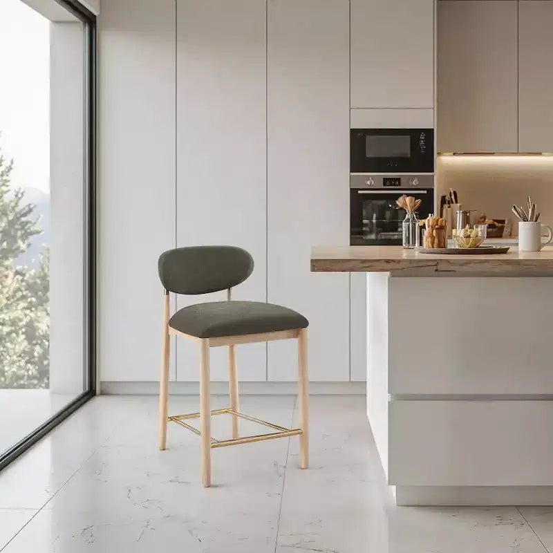 Upholstered Counter Stool with Wood Frame and Performance Fabric