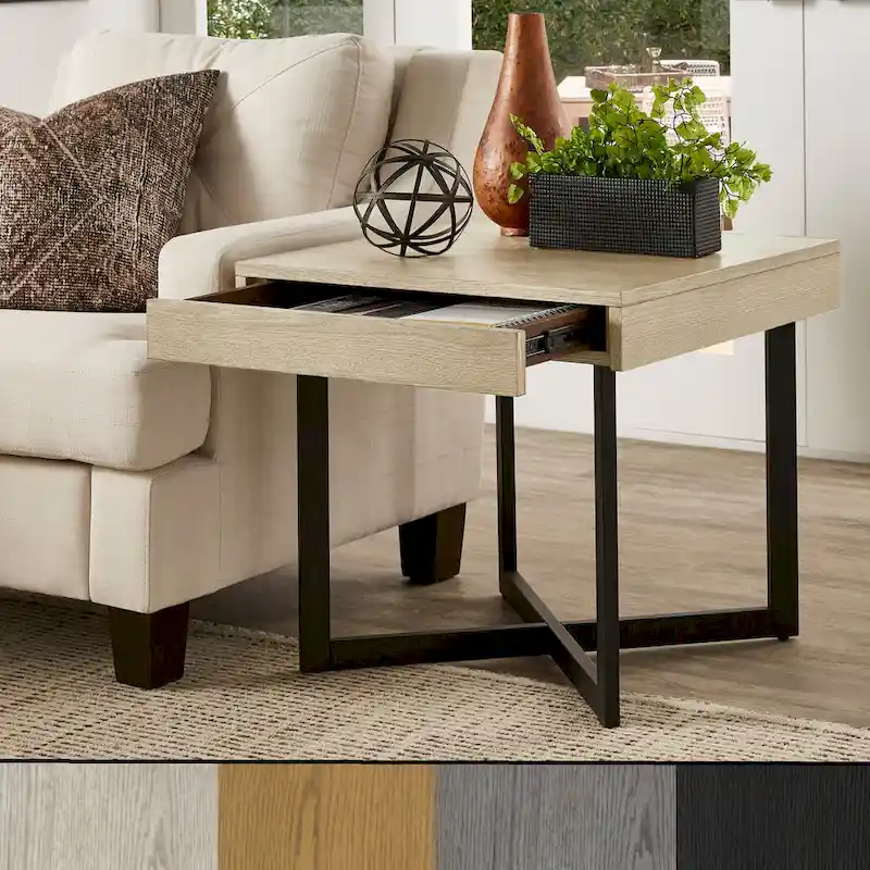 Wood Finish End Table with One Drawer