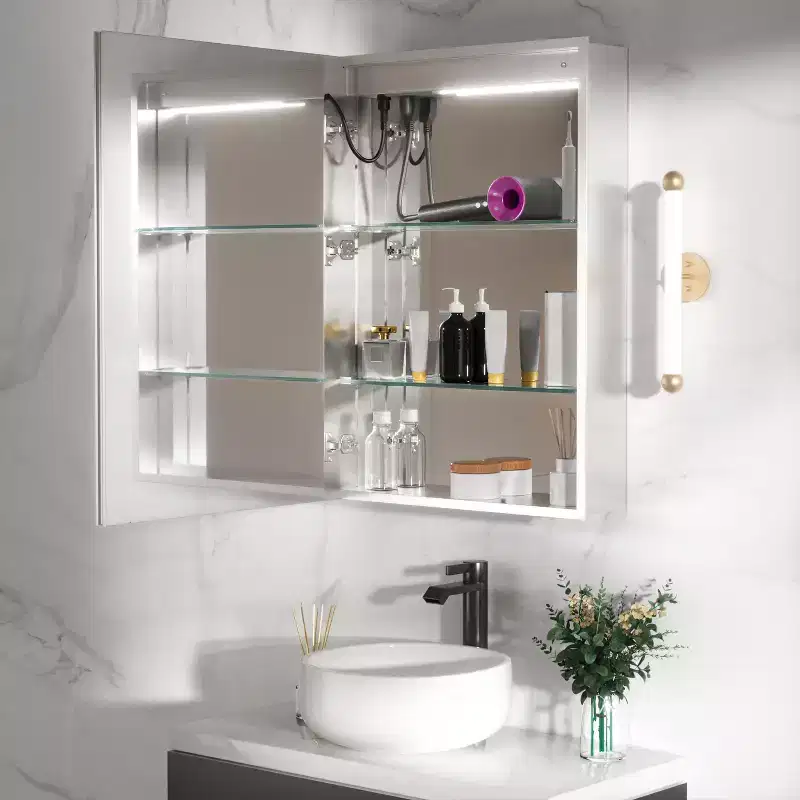 FAMYYT Rectangular Aluminum Medicine Cabinet with Mirror and Light, Dimmable, Anti-fog, Fully Assembled