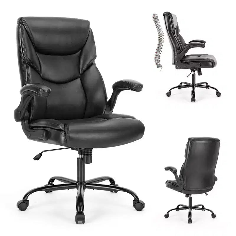 Ergonomic Office Chair with Adjustable Flip-up Armrest, Lumbar Support and Metal Base, Swivel Chair for Home, Office