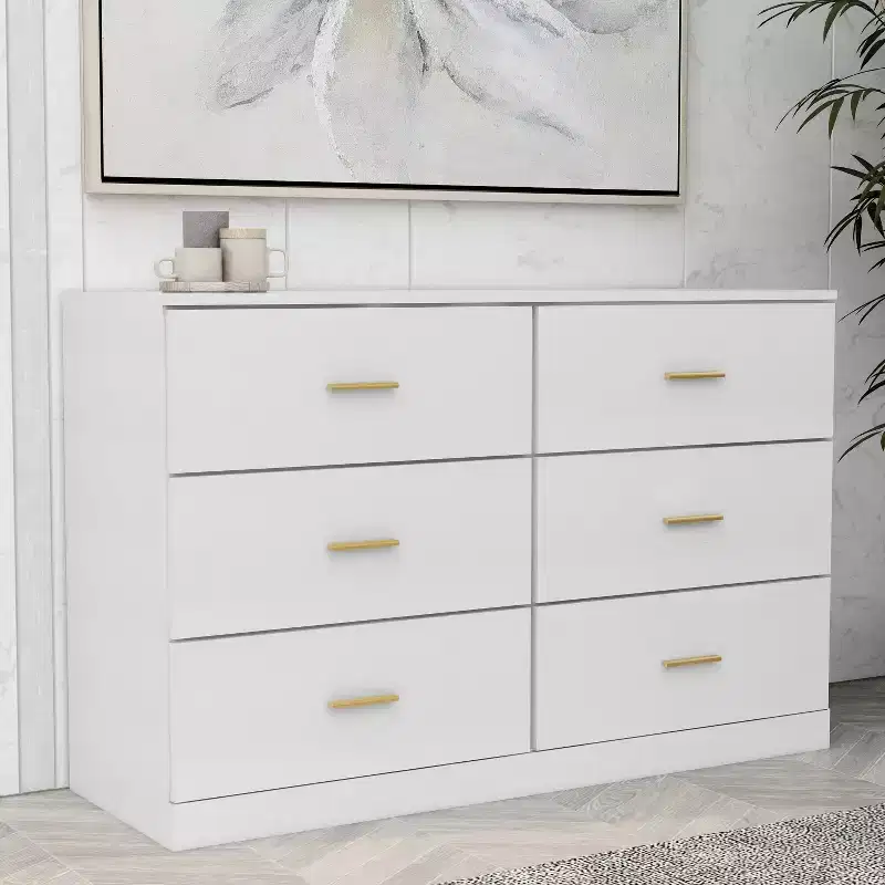 JVNOXK 47-inch Modern Six-Drawer Bedroom Dressing Table with Storage Space, Sturdy and Secure, Suitable for Bedrooms and Living Rooms, White