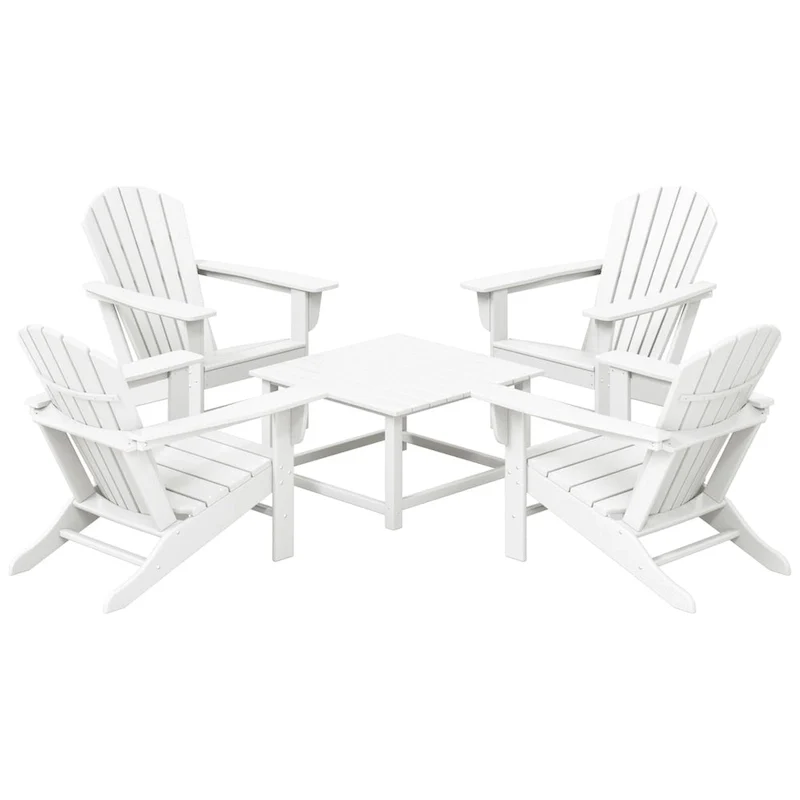 Polytrends Altura Outdoor 5-Piece Adirondack Chair With Square Coffee Table Conversation Set