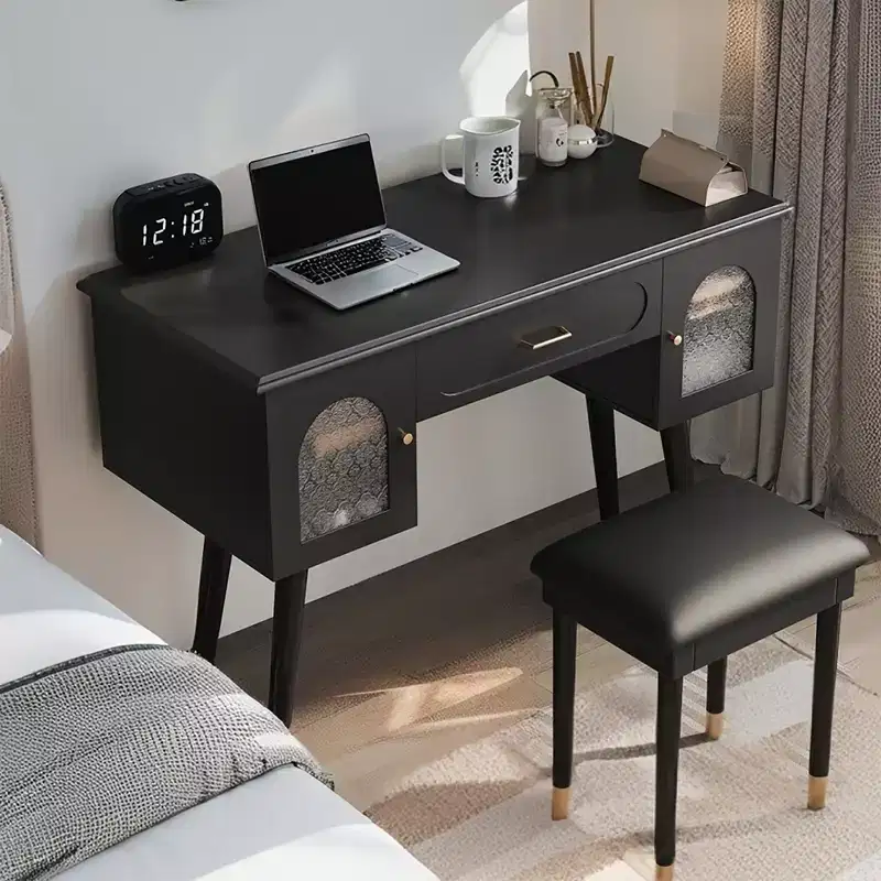 Okak Elegant Makeup Vanity with Padding Stool Set, Vanity Desk with Organizer and Charging Port, Vanity Table for Living Room, Bedroom