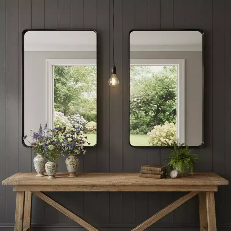 New England Stories 24 x 36 Modern Deep Frame Aluminum Bathroom Mirror - Black