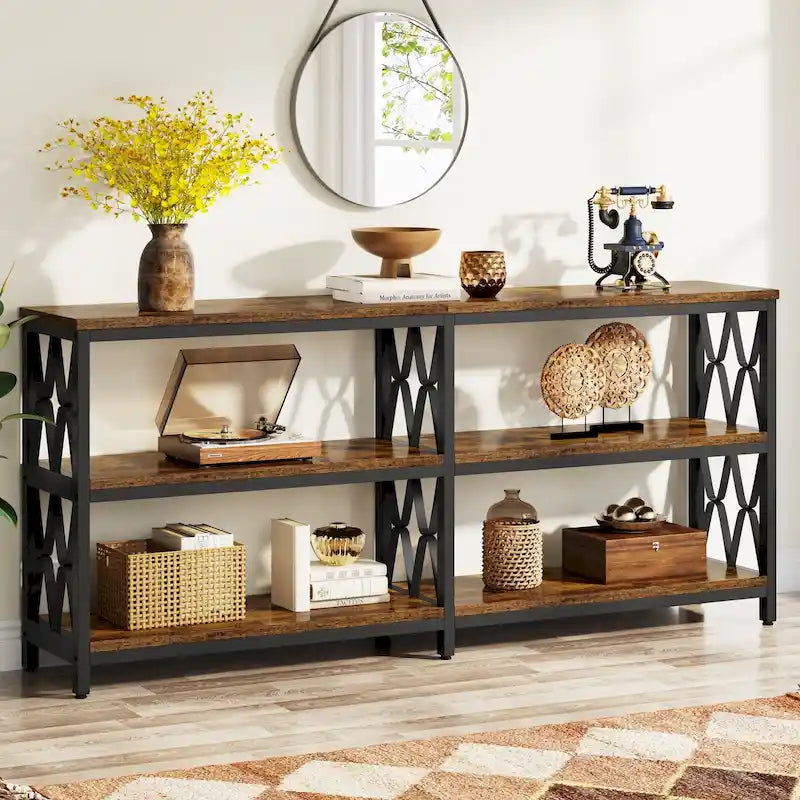 3-Tier Console Table , 70.9-in Industrial Sofa Table, Long Foyer Table Entryway Table