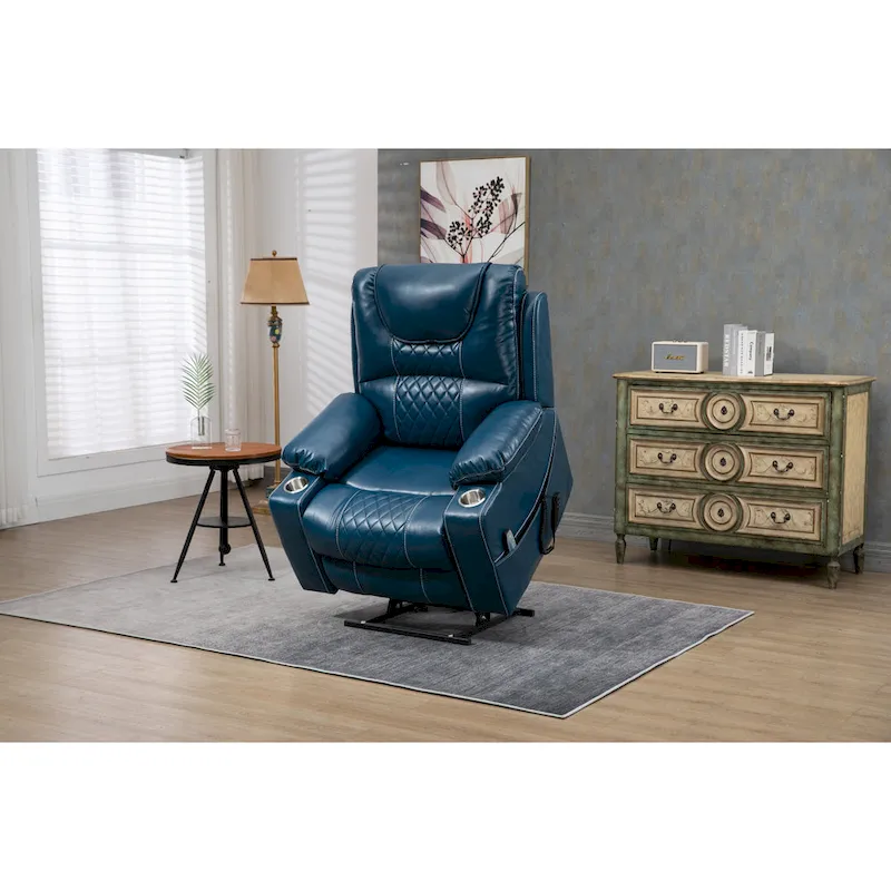 Oversized PU Leather Power Lift Recliner with Massage, Lumbar Heating, Cup Holder, 180 Flat Lay