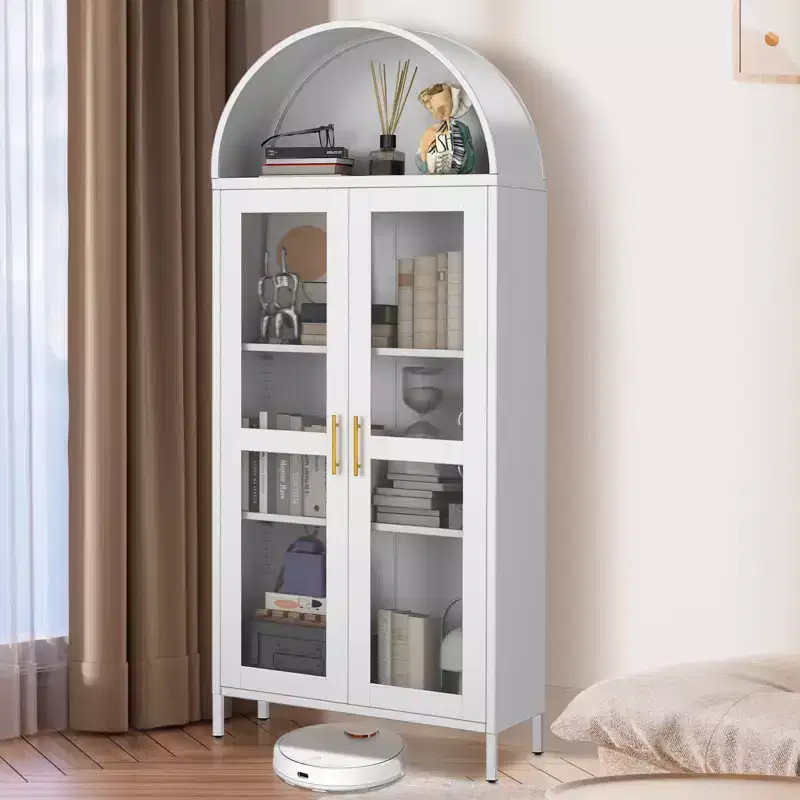 Arched Metal Entryway Cabinet, Door Pantry w/ 2 Adjustable Shelves,31x15x73