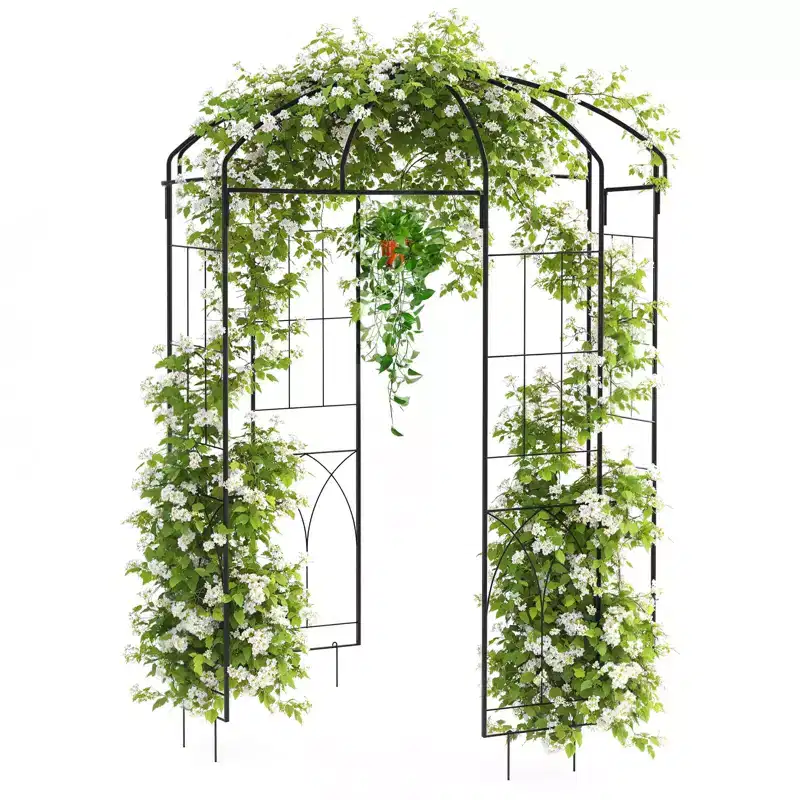 8.8 FT Black Metal Garden Arch Arbor - Birdcage Shape Wedding Arch for Outdoor Ceremony, Pergola Pavilion for Climbing Plants, Patio & Backyard