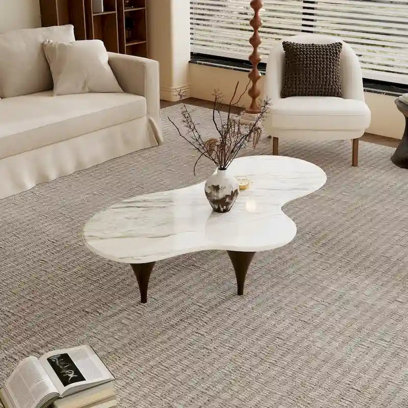 54.8 Modern Heterosexual coffee table, Faux Marble top, Solid Wood legs