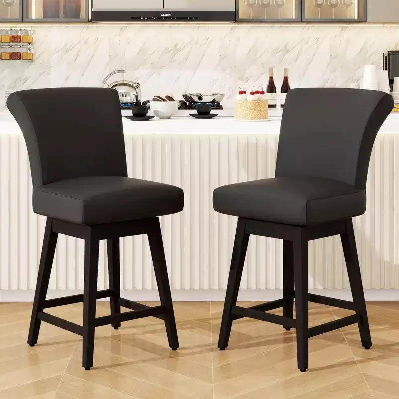 Dyonery 26.8 Modern Faux Leather Swivel Barstool Set of 2/3, Counter Height Barstools Chair with Back, Solid Wood Legs for Kitchen Island