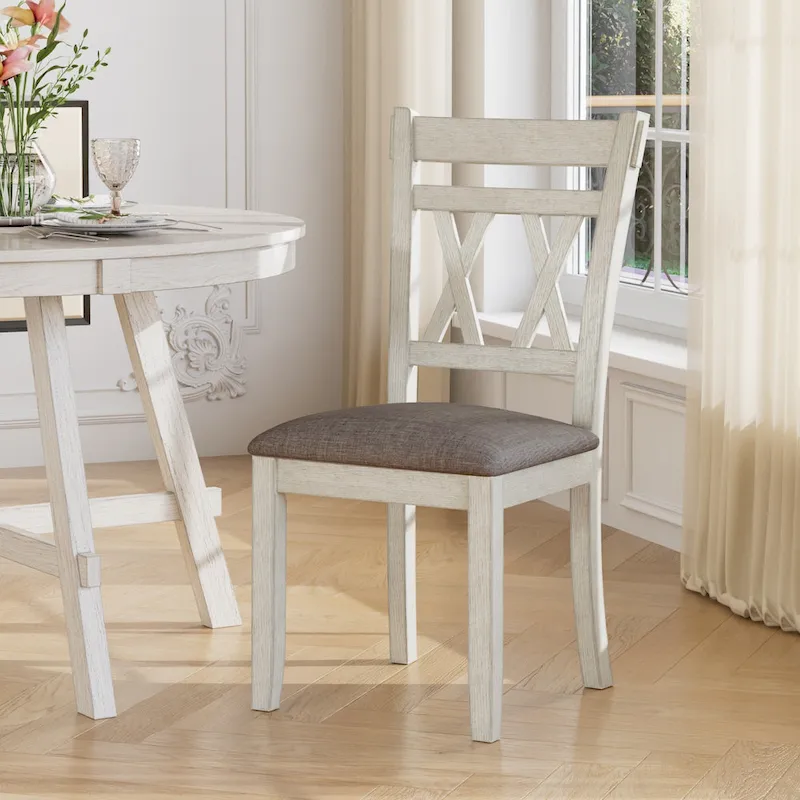 Solid Wood Dining Chairs with Linen Fabric SeatingKitchen Chairs Set of 2/4/6